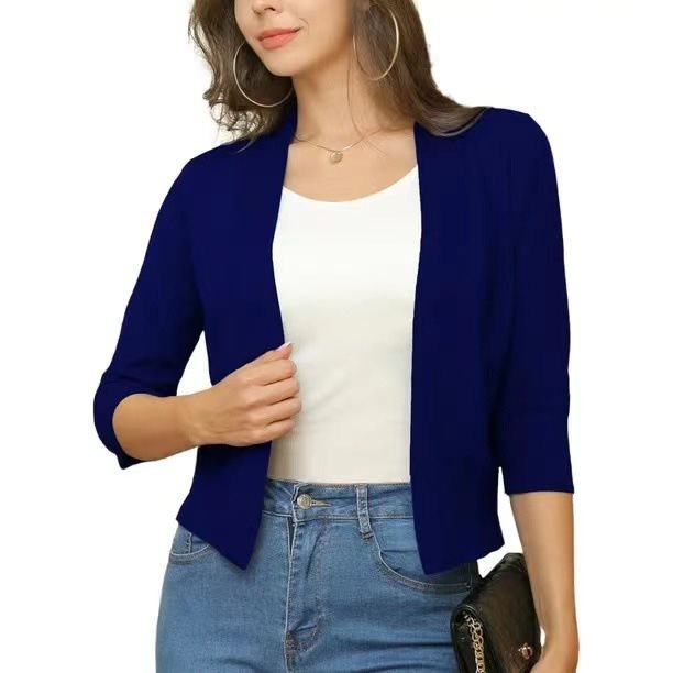 Versatile women's open-front cardigan, 3/4 sleeves, perfect for casual layering.