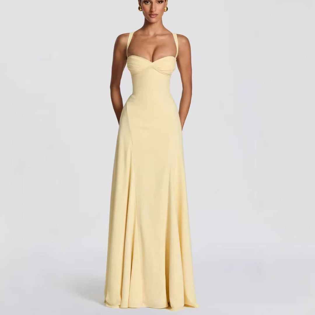 Elegant women's heart neckline maxi dress with flowing skirt. Perfect for formal events, parties & summer evenings.