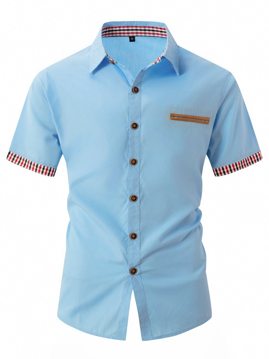 Contemporary men's short sleeve shirt, featuring a button-down front and elegant contrast details.