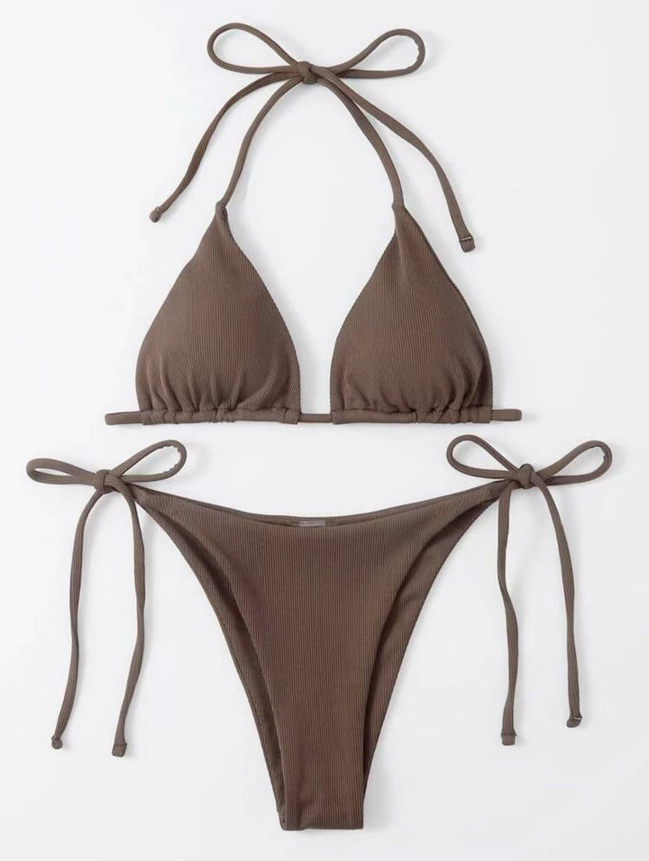 Classic striped tie-front bikini set. A must-have women's swimwear for summer vacation outfits.