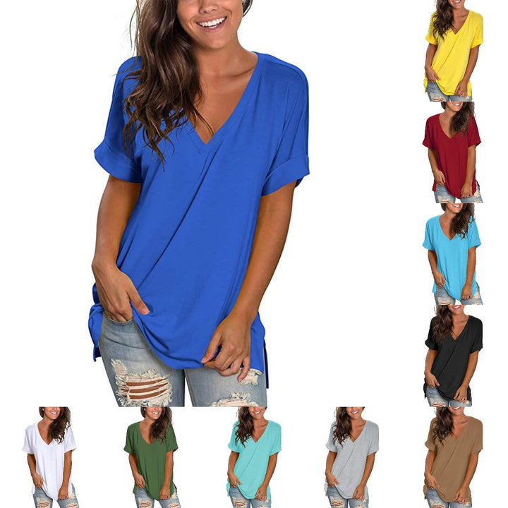 Women's Effortless Chic V-Neck T-Shirt in soft fabric for everyday comfort & casual wear.