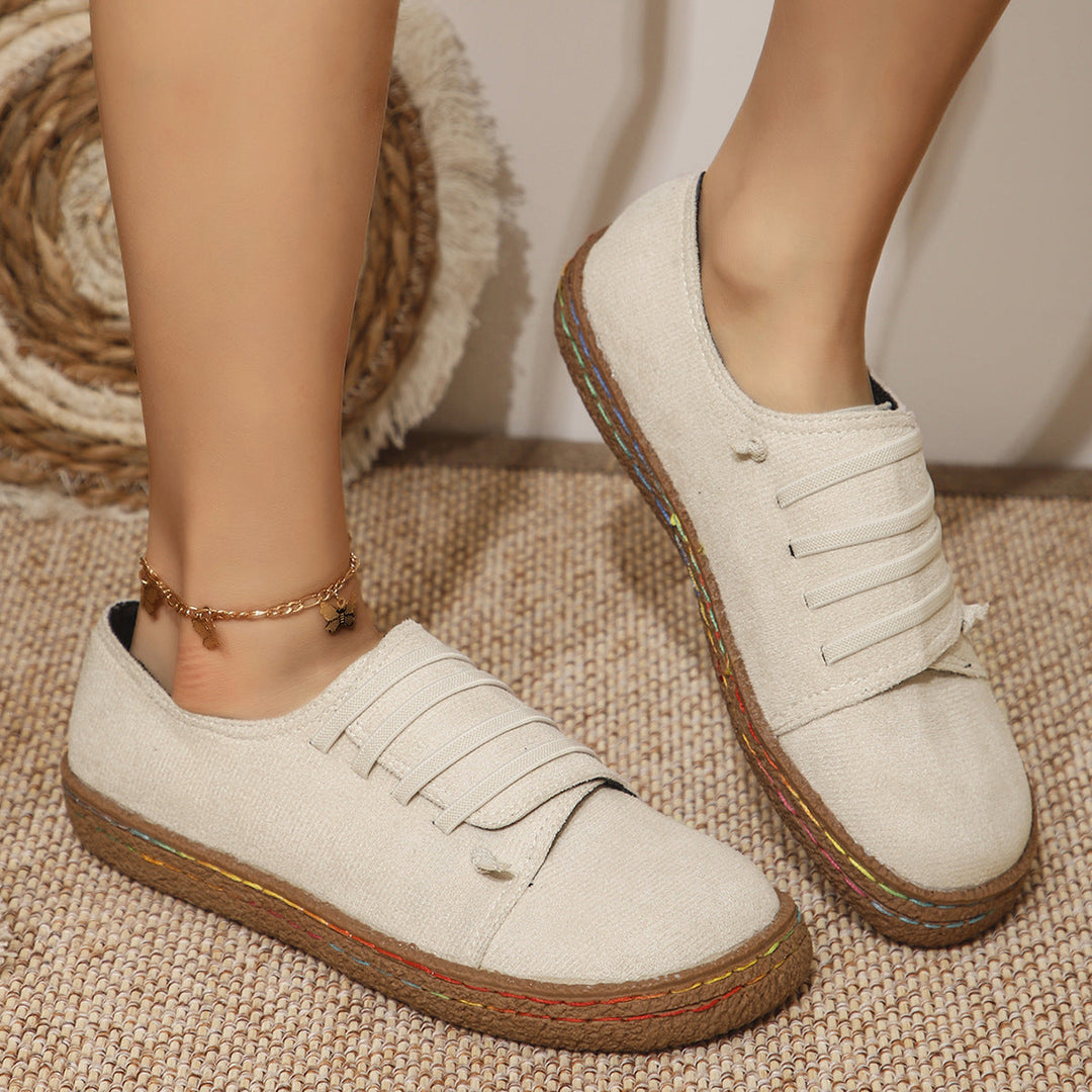 Comfortable women's slip-on loafers, lightweight with elastic laces, perfect for casual fashion.
