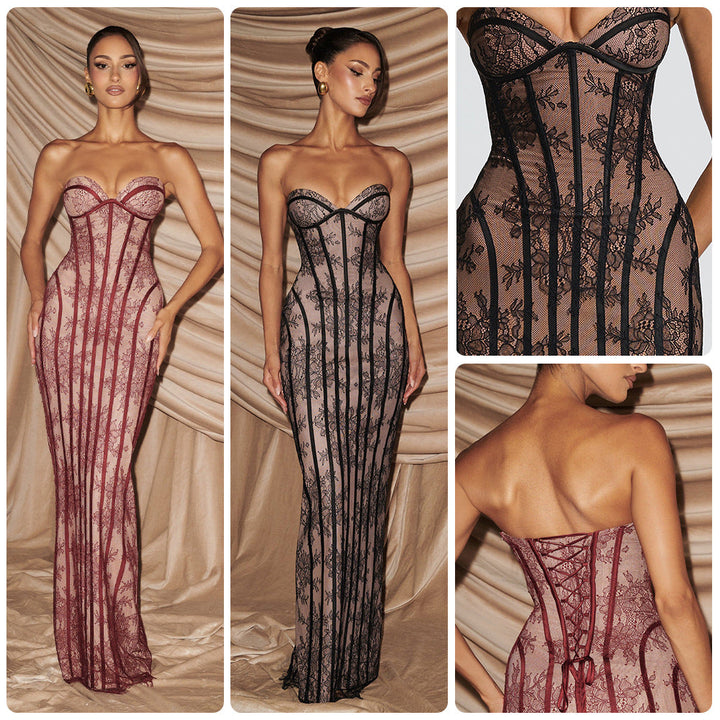 Elegant women's fitted dress with bustier top, perfect for evening or cocktail parties. Bodycon silhouette.