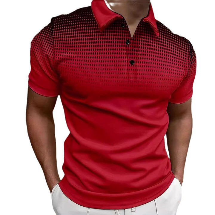 Casual yet athletic men's polo shirt with gradient design. Short-sleeve, moisture-wicking for golf & active wear.