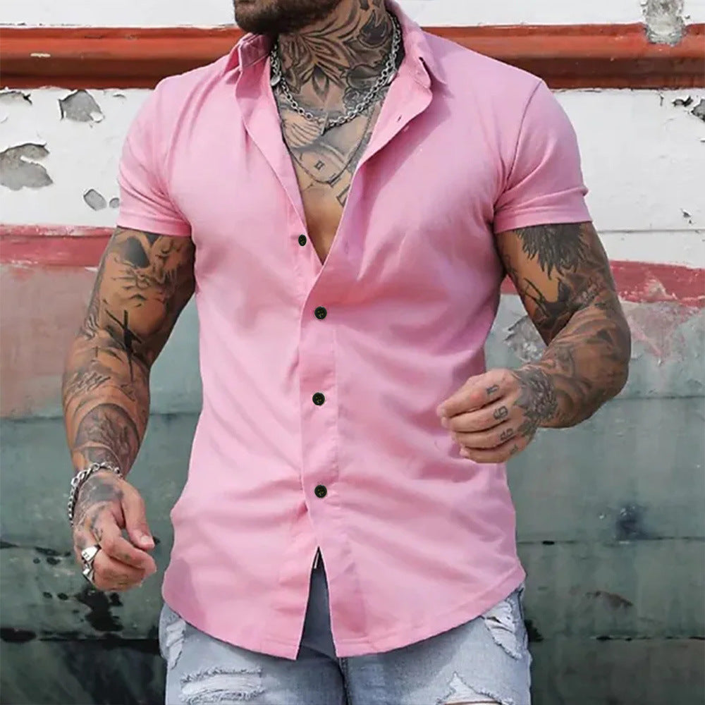Stylish men's slim fit short sleeve shirt, perfect for casual and smart casual occasions in summer.
