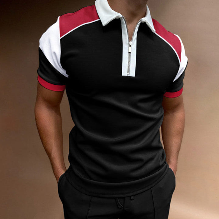 Stylish men's zip polo shirt, short sleeve. A modern collared top for summer style & comfortable casual wear.
