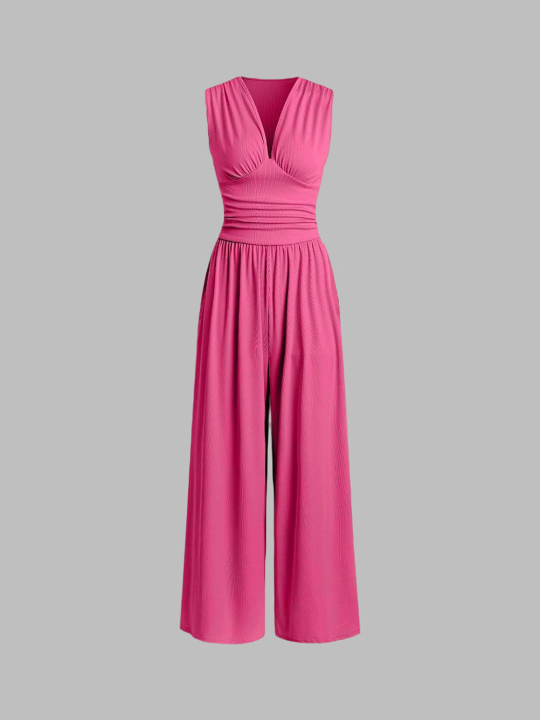 Women's sleek sleeveless wide-leg jumpsuit, designed for both casual comfort & evening elegance.