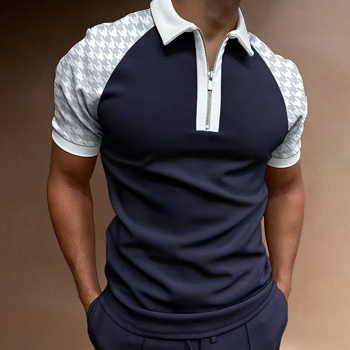 Rear view of men's black performance half-zip polo, highlighting ergonomic fit & moisture-wicking fabric for activewear.