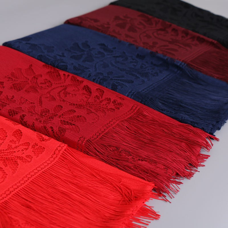 Lightweight fringed floral lace scarf for women, a versatile and elegant fashion statement.