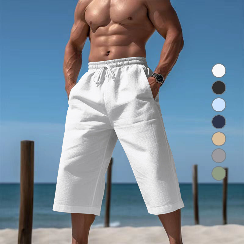 Men's casual beach shorts with elastic waist, perfect for summer vacation & comfort.