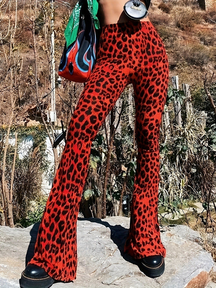 Versatile women's leopard print flared leggings, great for casual wear or dressing up, comfortable & trendy.