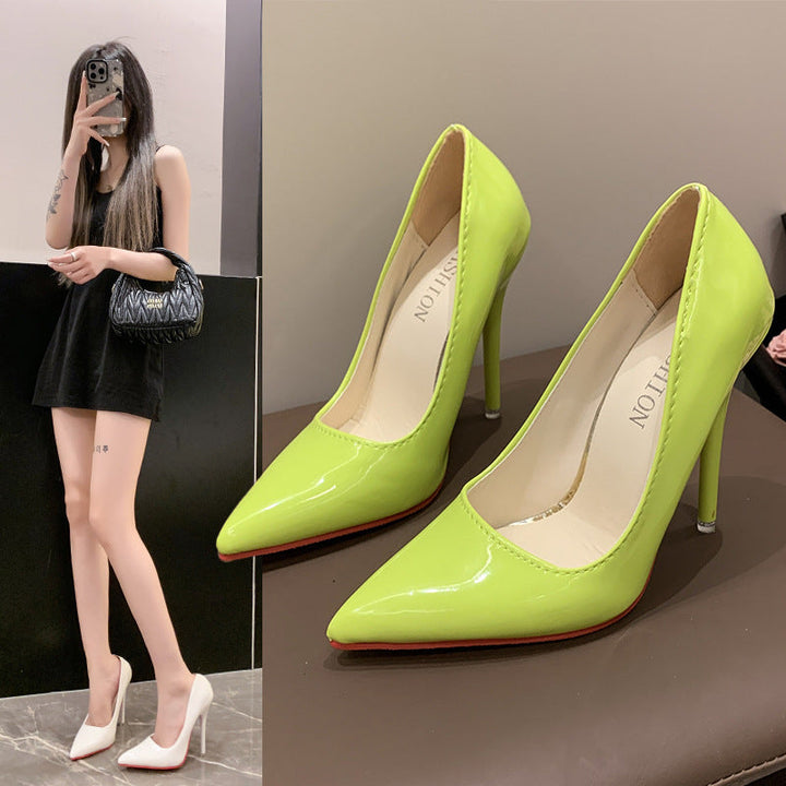 Women's chic glossy pointed stiletto heels, elegant party & formal dress shoes for ladies.