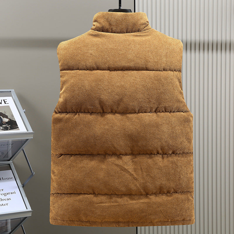 Warm men's sleeveless puffer vest, perfect casual outerwear for cold weather & everyday style.