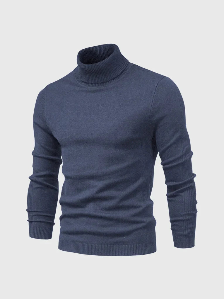 Warm men's classic turtleneck sweater, perfect for cold winter fashion.