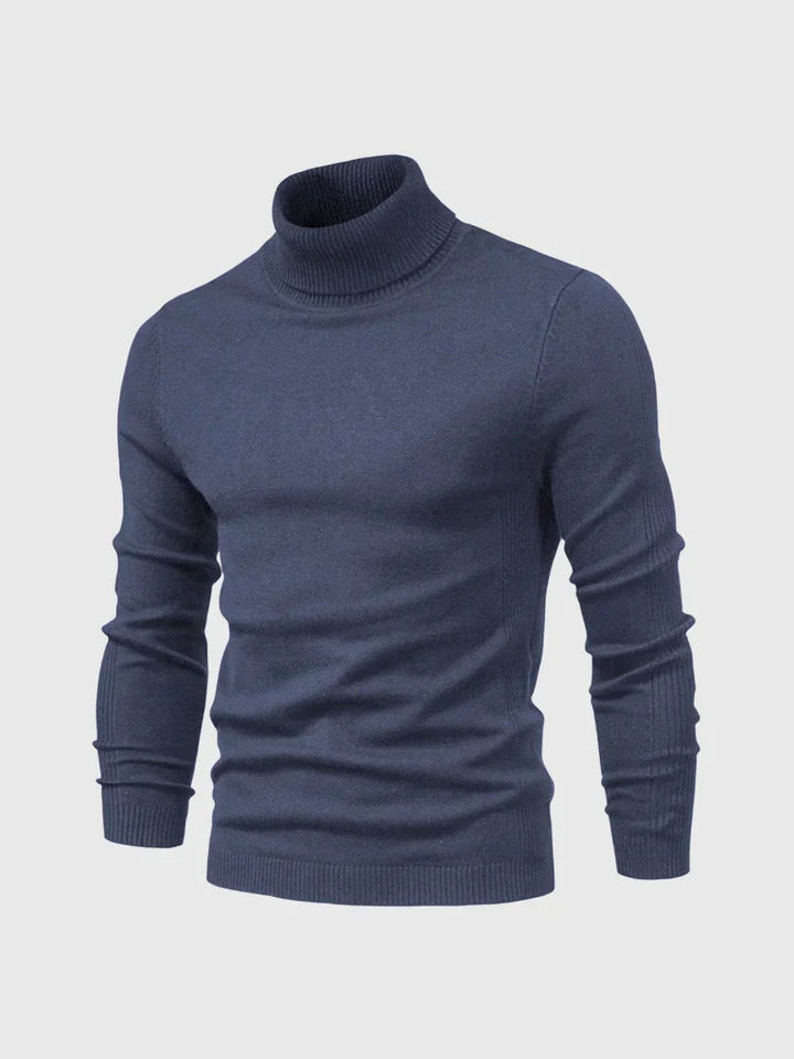 Warm men's classic turtleneck sweater, perfect for cold winter fashion.