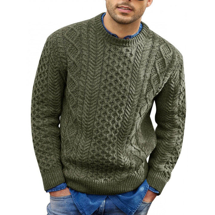 Classic men's knit sweater featuring a crew neck & long sleeves for comfortable, casual, and versatile styling.