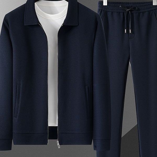 Men's full-zip sport tracksuit set. Includes athletic track jacket & jogger pants for fitness & casual wear.