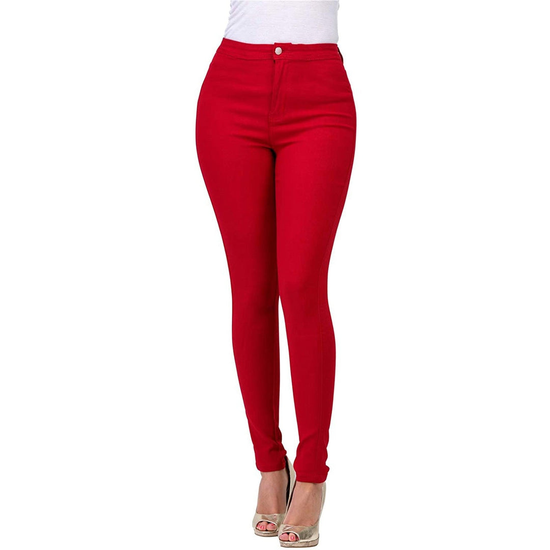 Women's high-waisted skinny jeans with elastic stretch, offering a comfortable and sleek fit for everyday wear.