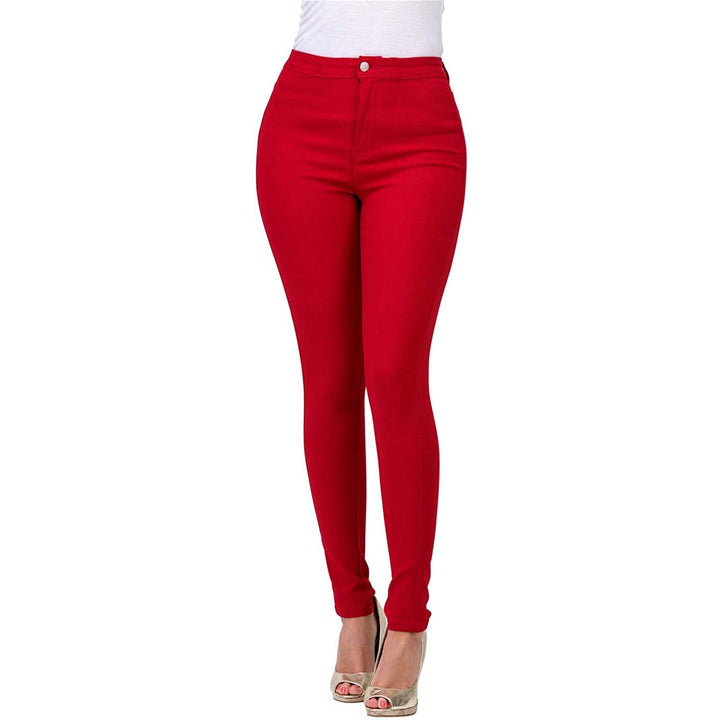 Women's high-waisted skinny jeans with elastic stretch, offering a comfortable and sleek fit for everyday wear.