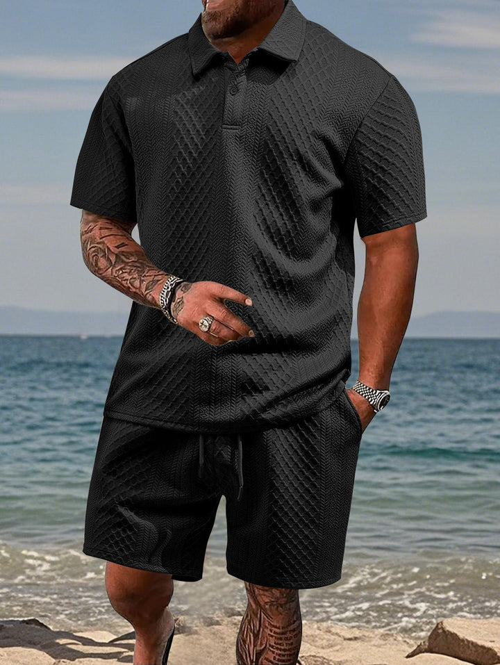 Modern men's casual sport polo and shorts two-piece set, offering relaxed summer style.