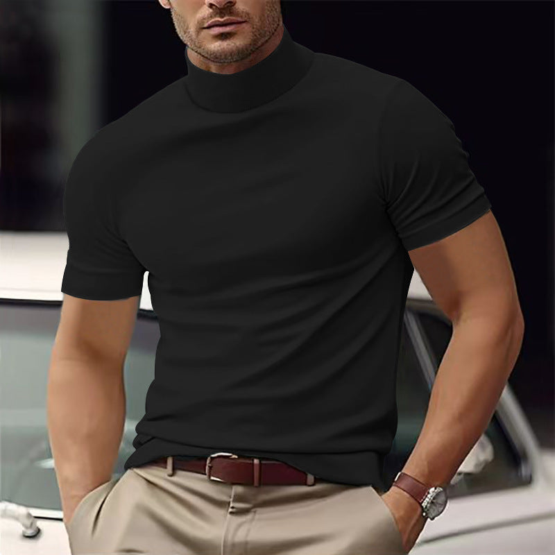 Men's versatile short sleeve turtleneck t-shirt, great for casual outings and everyday comfort.