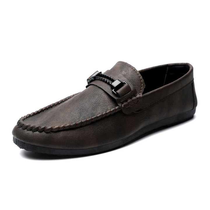 High-quality men's slip-on moccasins. Brown leather casual shoes designed for driving & comfort.