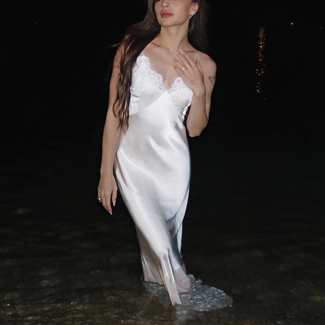 Beautiful white lace nightgown for women, elegant lingerie and comfortable sleepwear perfect for romantic evenings.