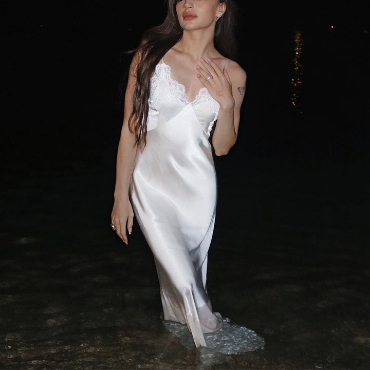 Beautiful white lace nightgown for women, elegant lingerie and comfortable sleepwear perfect for romantic evenings.