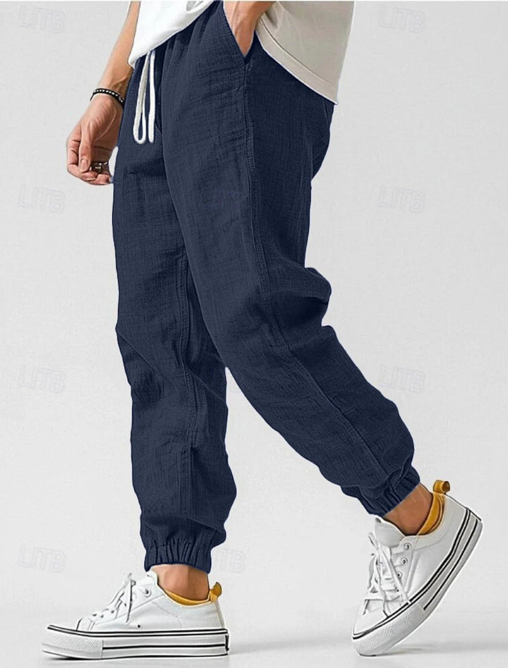 Versatile men's loose fit casual pants, ideal for summer style & easy care.