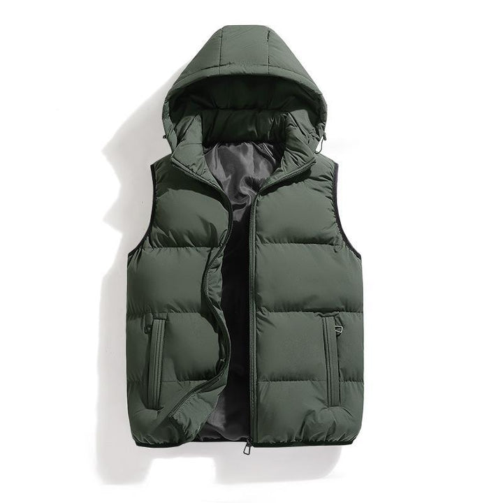 Ladies' hooded quilted vest, a stylish and warm sleeveless jacket for casual winter outerwear.