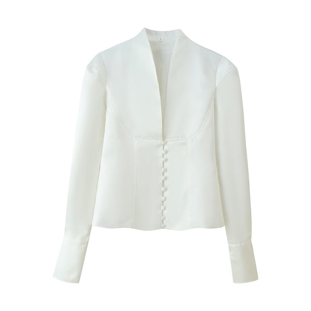 Tailored fit white blazer for women, perfect for office wear, business meetings, and formal occasions.