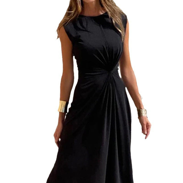 Classic women's formal gown, pleated and figure-hugging, for an elegant evening or gala event.