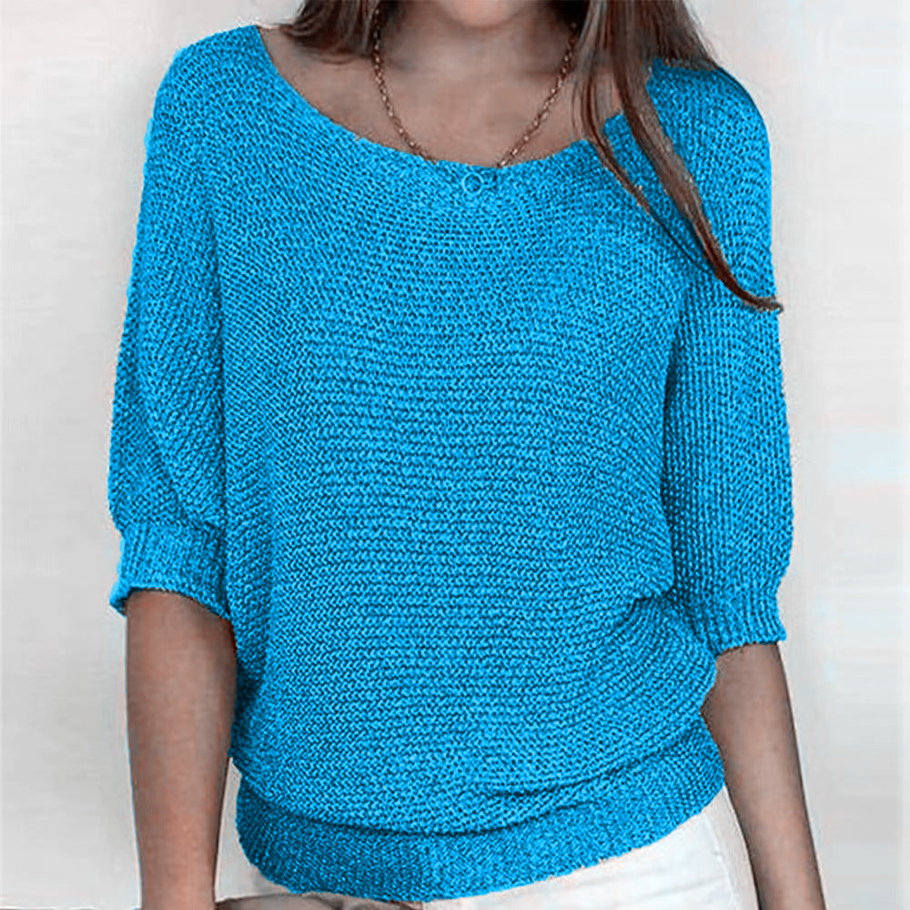 Casual women's pullover sweater, soft knit, long sleeve, perfect for fall fashion & everyday comfort.