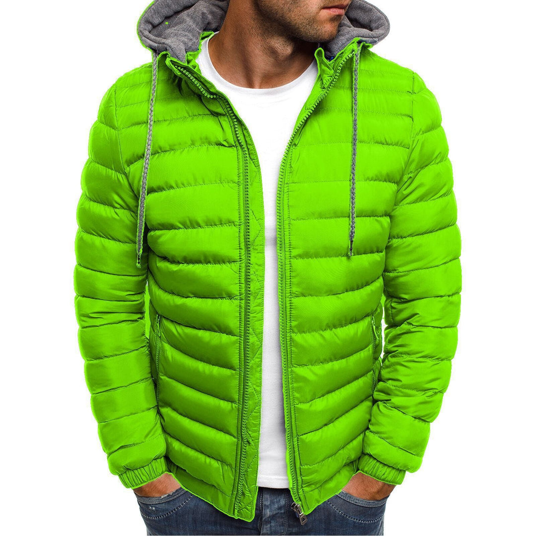 Men's lightweight quilted jacket with removable hood, perfect for autumn & winter casual wear.