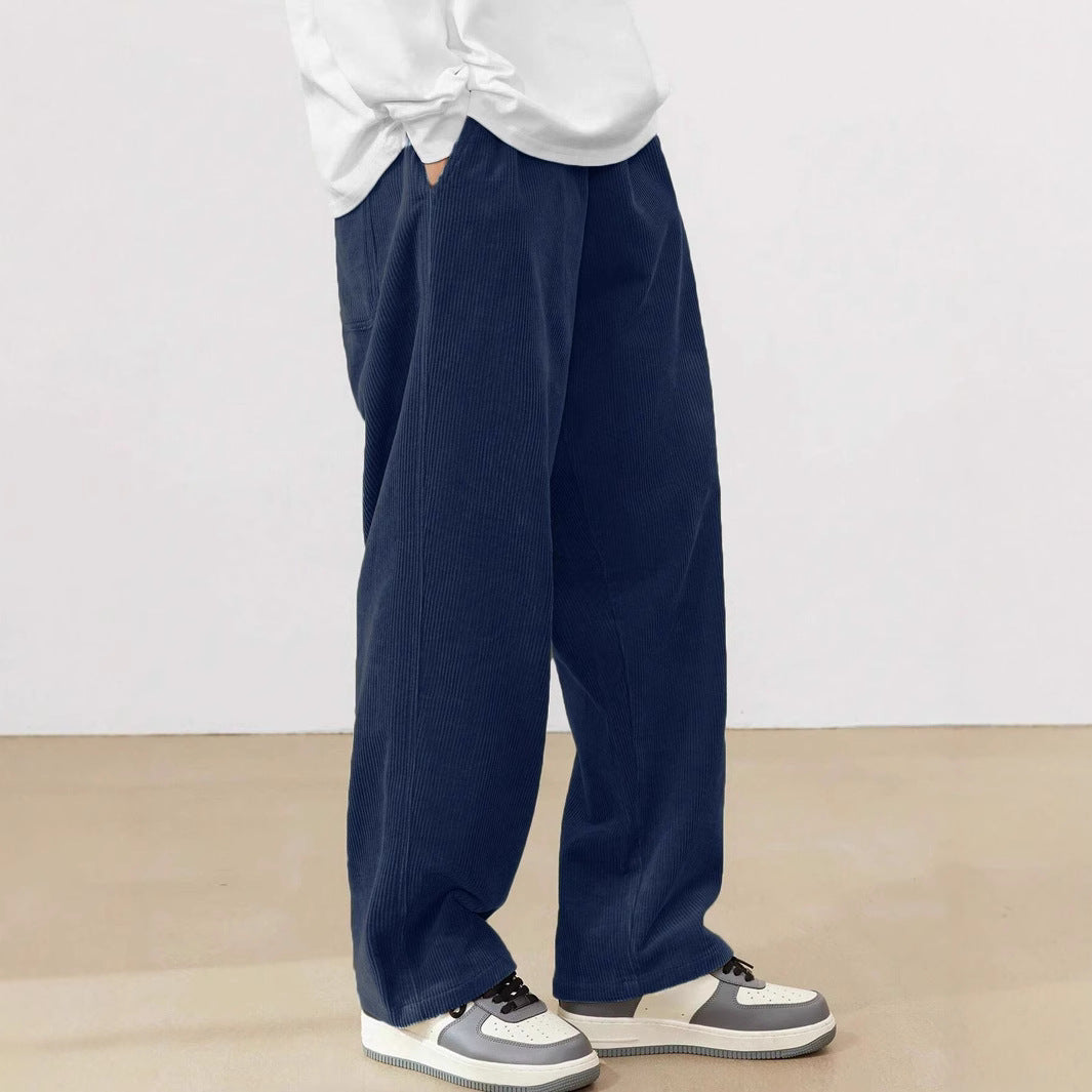 Versatile men's wide leg pants with elastic waist for casual comfort & modern relaxed fit.