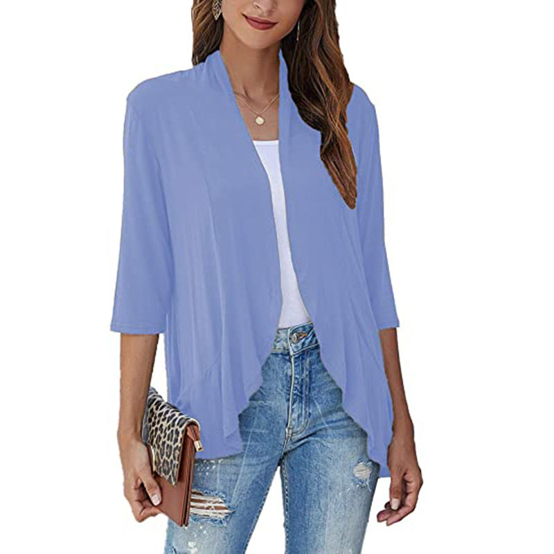 Women's elegant 3/4 sleeve jacket, lightweight & open-front. A stylish choice for versatile fashion.