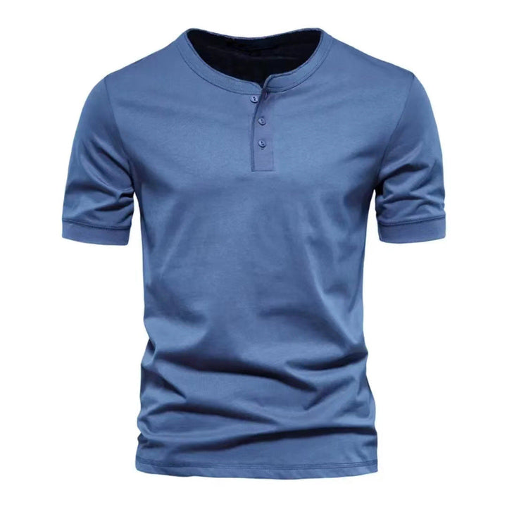 Relaxed fit men's short sleeve Henley top, perfect for layering or stand-alone casual outfits.