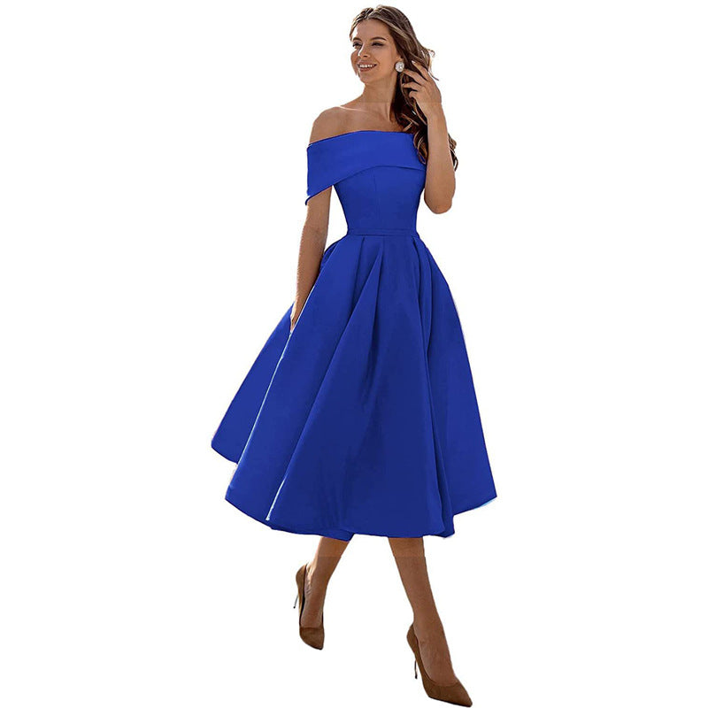 Modern silhouette women's strapless dress, a flattering cocktail or party dress for special occasions.