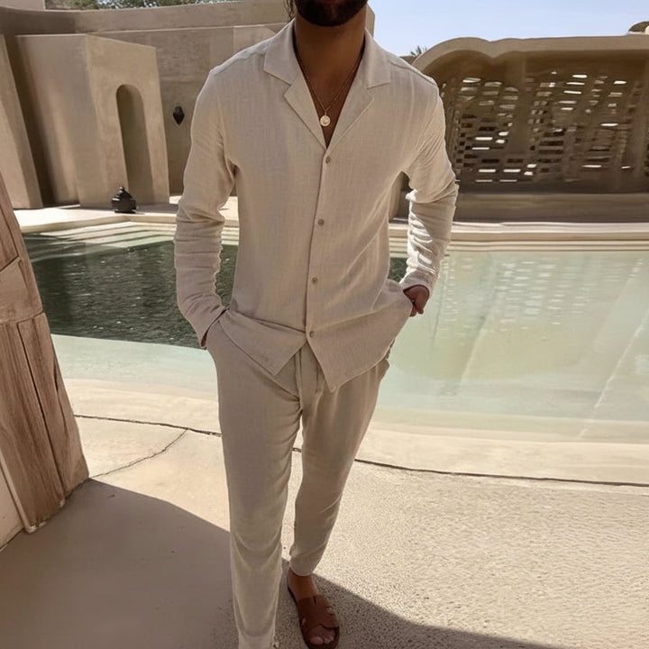 Men's lightweight summer two-piece set in a casual style. Perfect comfortable outfit for vacation or lounge.