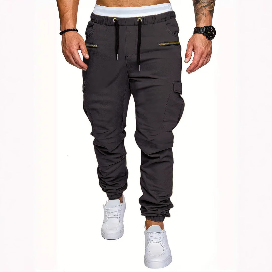 Men's slim fit cargo joggers with elastic waist and secure zip pockets, ideal for casual wear.