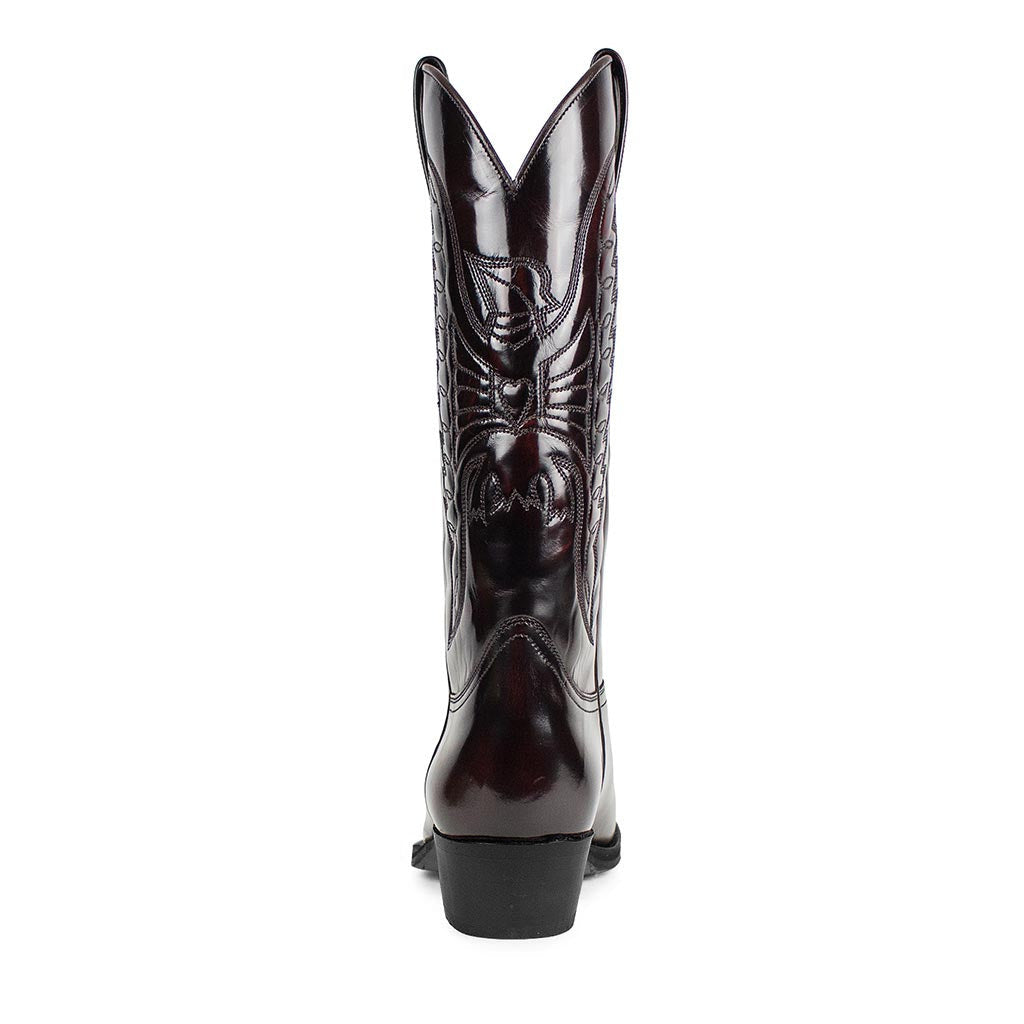 Detailed view of robust unisex western boots. High-quality cowboy rider footwear, durable & stylish.