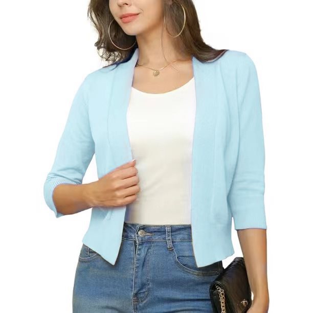 Easy care women's open-front cardigan, 3/4 sleeves, perfect for casual & versatile fashion.