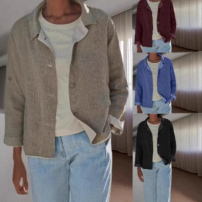 Women's lightweight casual buttoned jacket, perfect for spring & fall everyday wear. Versatile outerwear.