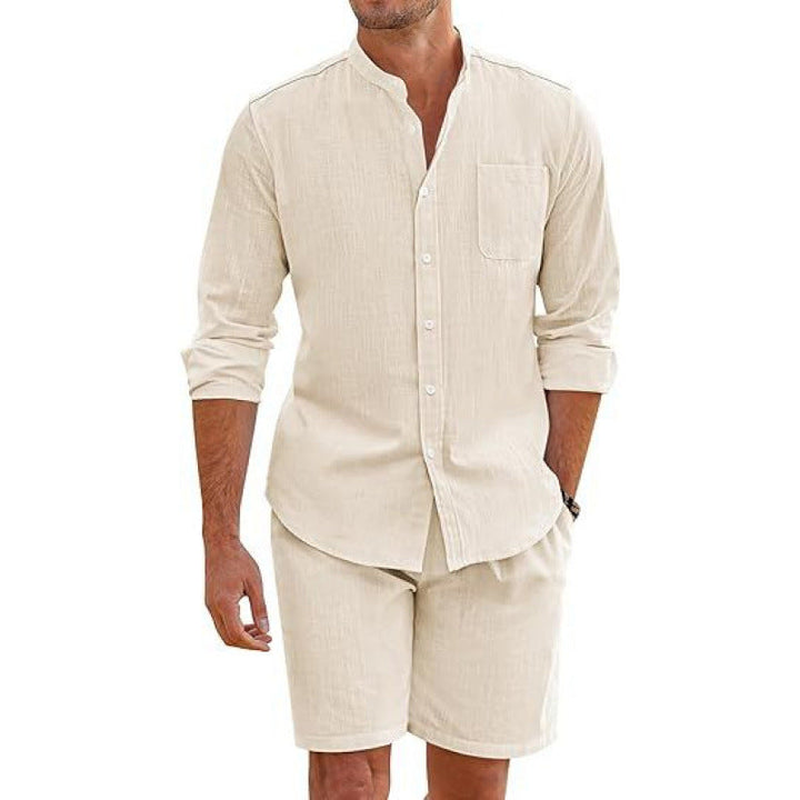 Breathable men's casual shirt and shorts set for ultimate summer comfort. Lightweight two-piece.
