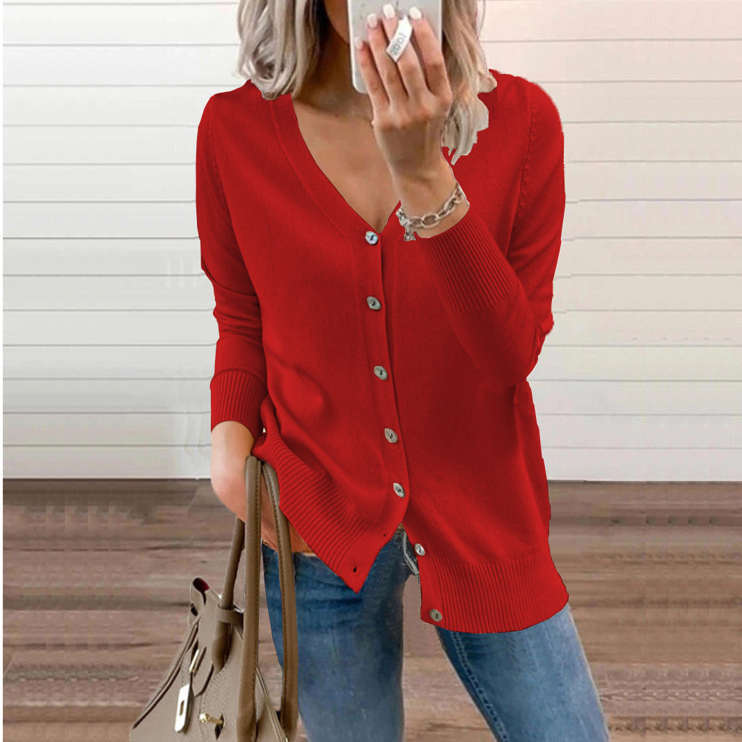 Chic V-neck button cardigan for women, perfect office attire or elegant fashion statement.