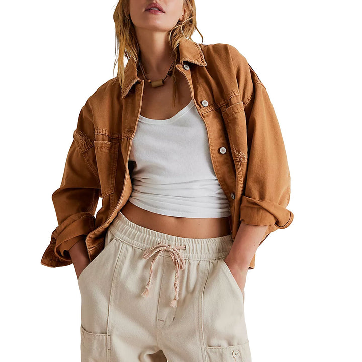 Versatile orange oversized jacket for women, a comfy fashion outerwear piece for fall/spring layering.