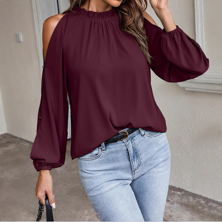 Green off-shoulder blouse, women's elegant top. Versatile for chic casual wear or dressy spring outfits.
