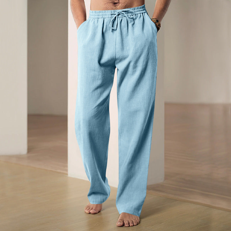 Men's breathable lounge pants with elastic waist, pockets, and a comfortable relaxed fit for home wear.