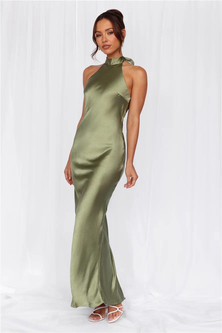 Versatile elegant high neck shimmering maxi dress, women's formal wear for various events.