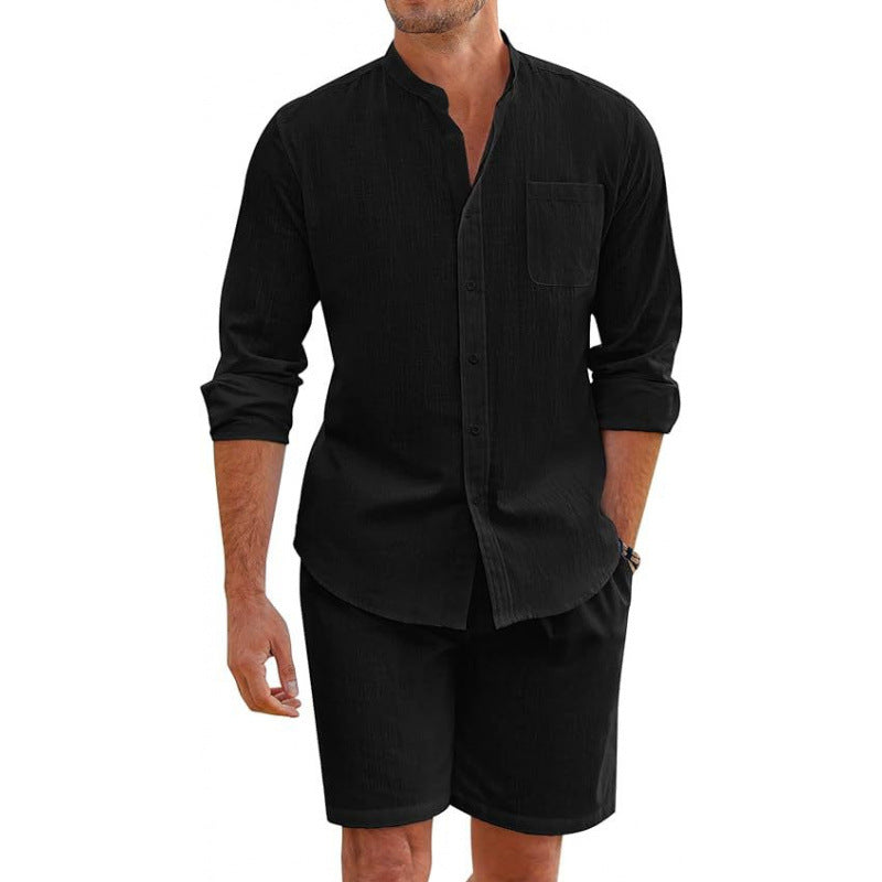 Men's summer casual shirt shorts set, relaxed fit two-piece, perfect for beachwear & holidays.